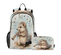 sanluoli Royal Hedgehog - Zaini per ragazzi con simpatico motivo musicale, con portapranzo, per la scuola, per ragazze, con borsa per il pranzo, per bambini di età compresa tra 8 e 10 anni