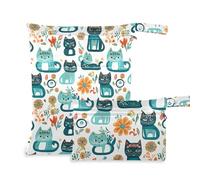 sanluoli Sacchetti riutilizzabili per stoffa Confezione da 2 elementi essenziali da viaggio per volare con manici per asilo nido, spiaggia (Cartoon Cute Teal Cats)