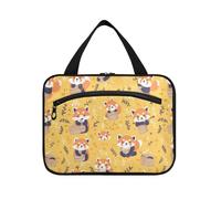 sanluoli Safari Cuteesser Panda Giallo appeso borse da viaggio per le donne con gancio, designer moda make up borsa per accessori per le donne bagno maletín para maquillaje, Safari carino panda minore