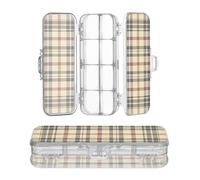 sanluoli Scatola di immagazzinaggio della matita kaki a quadri di bufalo dell'annata trasparente del doppio ponte Penscases per la cancelleria con il bottone e il coperchio