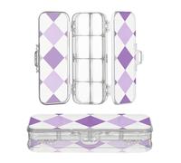 sanluoli Scatola di plastica a scacchi a rombi lavanda per matite a doppio ponte grande portapenne per la scuola con scatto e coperchio