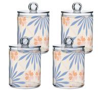 sanluoli Scatole portaoggetti in plastica trasparente con coperchio, a forma di fiore, colorate, blu e arancione, contenitori decorativi per il bagno, per tamponi di cotone, bastoncini di cotone, filo