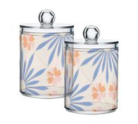 sanluoli Scatole portaoggetti in plastica trasparente con coperchio, a forma di fiore, colorate, blu e arancione, per accessori da bagno, contenitori decorativi per cotton fioc, tamponi di cotone