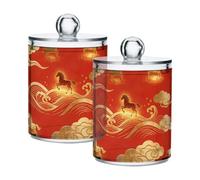 sanluoli Scatole portaoggetti in plastica trasparente con coperchio, motivo cavallo nuvola giapponese, per riporre cotton fioc, cotton fioc, graffette, fermagli per capelli, confezione da 2