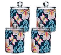 sanluoli Scatole portaoggetti in plastica trasparente con coperchio, motivo gigli in stile bohémien, contenitori decorativi per tamponi di cotone, bastoncini di cotone, plettri, graffette, fermagli