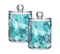 sanluoli Scatole portaoggetti in plastica trasparente con coperchio, motivo lupo estetico, con coperchio, piccoli contenitori decorativi per tamponi di cotone, tamponi di cotone, plettri, graffette