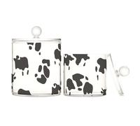 sanluoli Scatole portaoggetti in plastica trasparente con coperchio, motivo mucca leopardata, colore nero, bianco, con coperchio, contenitori decorativi per tamponi di cotone, bastoncini di cotone