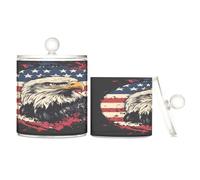 sanluoli Scatole portaoggetti in plastica trasparente con motivo bandiera americana, con coperchio, per tamponi di cotone, bastoncini di cotone, filo interdentale, graffette, confezione da 2
