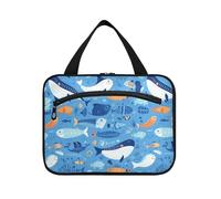 sanluoli Sea Animals Blue Marine Whales appeso kit da viaggio per le donne con gancio, designer expandablearge capacità trucco borsa per le donne che viaggiano campeggio bolso viajero para mujer