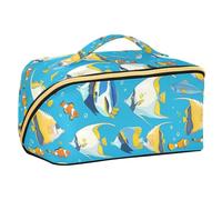 sanluoli Sea Animals Blue Ocean Cosmetic Bag con divisori Zipper Toiletry Bag per le donne verticale autoportante