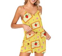 sanluoli Set pigiama da donna casual in seta con cami, Busta Gialla Romant, L