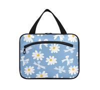 sanluoli Sfondo blu con un motivo margherite bianche hangingarge appeso borsa da toilette da viaggio con gancio, designer borse essenziali per gli uomini per viaggiare donne lavoro estuche para