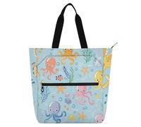 sanluoli Simpatica borsa tote a forma di creature marine in stile cartone animato, per bambini, donne, uomini, gotica, grande, riutilizzabile, con cerniera, per università, shopping, spiaggia