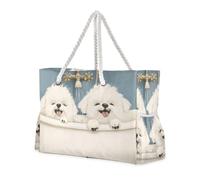 sanluoli Simpatici cani maltesi vintage vasca da bagno grande capacità borse da lavoro con tasche laterali extra large weekender per viaggi, palestra, vacanze