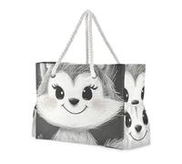 sanluoli Simpatico cartone animato grigio lupo robusto borsa sportiva tote palestra con tasche laterali Outdoor Tote Bag per piscina palestra drogheria viaggi