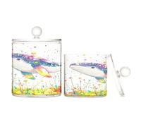 sanluoli Simpatico contenitore in plastica trasparente a forma di balena, con coperchio, per accessori da bagno, contenitore decorativo per filo interdentale, per tamponi di cotone, bastoncini di