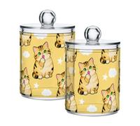 sanluoli Simpatico contenitore in plastica trasparente a forma di gatto marrone con coperchio, elementi essenziali per il bagno, piccoli contenitori decorativi per tamponi di cotone, tamponi di cotone