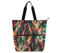 sanluoli Splendida borsa tote per libri di fuoco rosso verde per ragazzi ragazze donne gotica leggera riutilizzabile borsa per libri borsa della spesa con cerniera per college shopping spiaggia