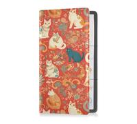 sanluoli Stile Boho Red Cats Premium Leather Auto Registrazione Assicurazione & ID Card Holder Auto Essentials per carte, Documento Essenziale Patente di Guida