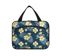 sanluoli Stile tropicale Fiore Palma Treeeaves Giallo e Blu appeso articoli da toeletta borsa per le donne con gancio, designer pieghevole articoli da toeletta borsa per viaggiare donne viaggio bolsas