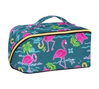 sanluoli Summer Neon Flamingo Coconut Tree Blue Cosmetic Bag con divisori Borse cosmetiche portatili con cerniera accessori da viaggio
