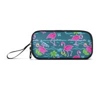 sanluoli Summer Neon Flamingo Coconut Tree Blue Nylon Pen Storage Bag ad alta capacità Grande astuccio con cerniera Cancelleria Bag per ragazze ufficio