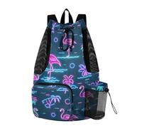 sanluoli Summer Neon Flamingo Wave Navy Blue Draw String Back Bag Gym Swim Bag con tasche Dry Wet Separazione