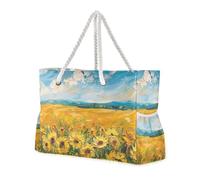 sanluoli Sunflower Field under Bright Sunlight Grande Capacità Outdoor Tote Bag con tasche laterali Borsa Beach Sport con tasche con cerniera