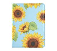 sanluoli Sunflowers - Custodia per passaporto in pelle blu baby con porta carte di credito e documenti di viaggio, custodia protettiva per passaporto, custodia a portafoglio leggera