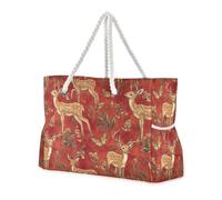 sanluoli Sweet Sika Deer Red Portable Large Beach Tote con tasche laterali Borsa per la scuola per piscina palestra drogheria viaggio