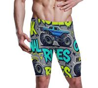 sanluoli Swim Jammers - Pantaloncini da bagno da uomo, lunghezza al ginocchio, a compressione, Cool Monsters Truck Blu Giallo Graffiti, M
