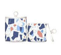 sanluoli Terrazzo Pattern Glory - Scatole portaoggetti in plastica trasparente blu con coperchio, per riporre cotton fioc, bastoncini di cotone, filo interdentale, graffette, confezione da 2