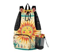sanluoli The Bohemian Plant Sun Retro coulisse zaino String Bag per la scuola con tasche interne separazione bagnato e asciutto