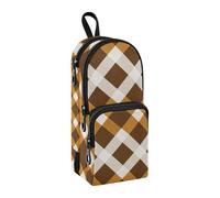 sanluoli Trendy Brown Checkered Rombo Plaid Nylon 3 Scomparti Matite Borsa Con Manico Grande Capacità Astuccio Per La Scuola Superiore Cancelleria per Ragazze Preppy School 1600ml
