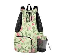 sanluoli Vintage Fiori Uccelli Verde Coulisse Borse Da Spiaggia Pull String Bag Con Porta Bottiglia D'acqua Separazione Wet and Dry