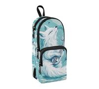 sanluoli White Fox Play Music Blu Nylon 3 Scomparti Ragazzi Matita Borsa Studio & Multifunzionale Cerniera Astuccio Cancelleria per Adulti Elementare 1600ml