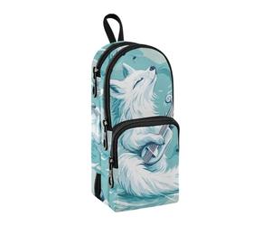 sanluoli White Fox Play Music Blu Nylon 3 Scomparti Ragazzi Matita Borsa Studio & Multifunzionale Cerniera Astuccio Cancelleria per Adulti Elementare 1600ml
