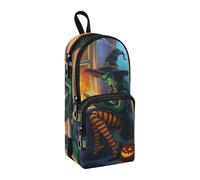 sanluoli Witch Reading Books Halloween Nylon 3 Scomparti Scuola Matita Borsa Grande Capacità Astuccio per College Cancelleria per Bambini Ufficio 1600ml