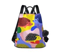 sanluoli Zaino alla moda da donna multiuso per la scuola da donna, per viaggi, lavoro, tutti i giorni, con portachiavi con pompon, Jungle Porcupine Ciottoli Multicolore, M, Casual