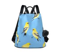 sanluoli Zaino alla moda da donna multiuso per la scuola da donna, per viaggi, lavoro, tutti i giorni, con portachiavi con pompon, Dolci uccelli cardellini americani, M, Casual
