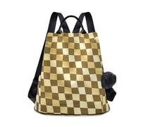 sanluoli Zaino alla moda per ragazze zaino multiuso da donna leggero per viaggi, lavoro, tutti i giorni con portachiavi con pompon, Plaid a scacchi marroni, M, Casual