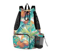 sanluoli Zaino con coulisse in noci di cocco estive tropicali con cordino e separazione asciutta bagnata del supporto della bottiglia d'acqua