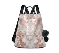 sanluoli Zaino da donna alla moda per laptop zaino alla moda per le donne da viaggio per lo shopping quotidiano del college con portachiavi Pom-pom, Boho Pastel Champagne Bird, M, Casual