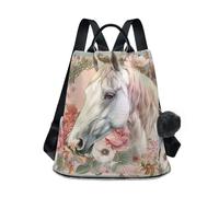 sanluoli Zaino da donna alla moda per laptop zaino alla moda per le donne da viaggio per lo shopping quotidiano del college con portachiavi Pom-pom, Cavallo Bianco Pastello Boho, M, Casual