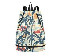 sanluoli Zaino da spiaggia con coulisse in stile hawaiano per vacanze in spiaggia senza cuciture con coulisse con scomparti asciutti bagnati, Stile hawaiano, vacanza al mare, senza cuciture