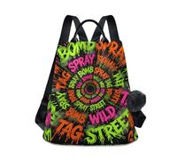sanluoli Zaino da viaggio alla moda per laptop multiuso borse per donne per viaggi, lavoro, tutti i giorni con portachiavi con pompon, Street Style Graffiti Lettere Colorate, M, Casual