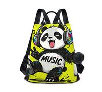 sanluoli Zaino da viaggio alla moda per laptop multiuso borse per donne per viaggi, lavoro, tutti i giorni con portachiavi con pompon, Carino Carino Divertente Musica Panda Giallo, M, Casual