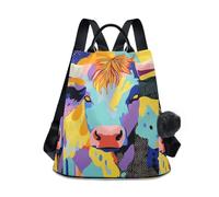 sanluoli Zaino da viaggio alla moda zaino multiuso leggero per le donne per lo shopping quotidiano del college con portachiavi Pom-pom, Mucca psichedelica delle Highland, M, Casual