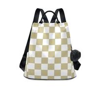 sanluoli Zaino da viaggio alla moda zaino multiuso per laptop per le donne per lo shopping quotidiano del college con portachiavi Pom-pom, Plaid americano giallo e bianco, M, Casual