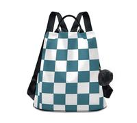 sanluoli Zaino per laptop alla moda zaini universitari multiuso per le donne per lo shopping quotidiano del college con portachiavi Pom-pom, Plaid americano verde e bianco, M, Casual